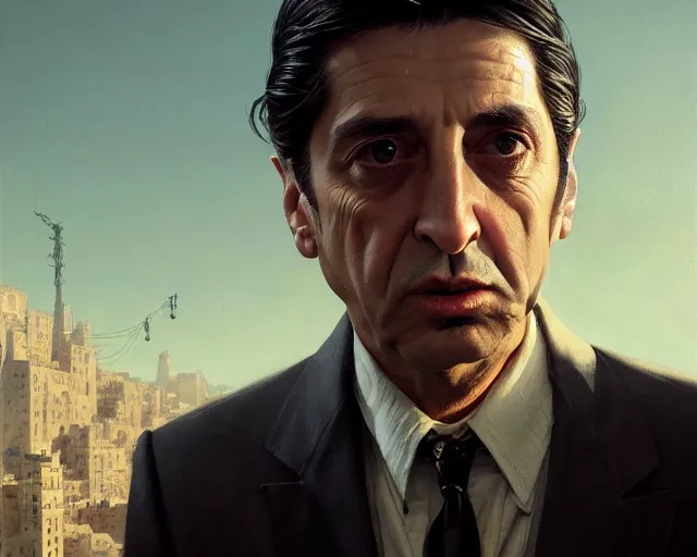 Prompt: highly detailed portrait of young al pacino as vito scaletta, in mafia 2, stephen bliss, unreal engine, fantasy art by greg rutkowski, loish, rhads, ferdinand knab, makoto shinkai and lois van baarle, ilya kuvshinov, rossdraws, tom bagshaw, global illumination, radiant light, detailed and intricate environment