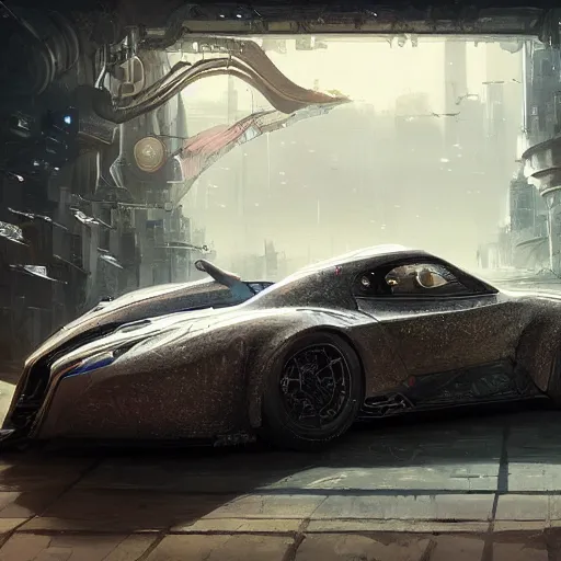 Prompt: full view of a car, intricate, elegant, highly detailed, digital painting, concept art, smooth, sharp focus, art style from Wang Ke and Greg Rutkowski and Bruce Kaiser and Scott Robertson and Dmitry Mazurkevich and Doruk Erdem and Jon Sibal, small hint of cyberpunk style