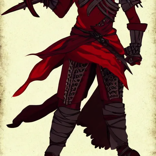 Prompt: anime d&d character of a red genasi striking an aggressive pose in medieval armor which is in fire