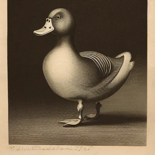 Image similar to a high detail photo of an antropomorphic duck wearing a suit, subject= duck, subject detail: wearing a suit, photorealism