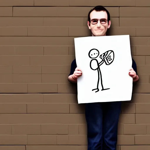 Prompt: a cartoon stick figure holding a piece of paper, simple cartoon