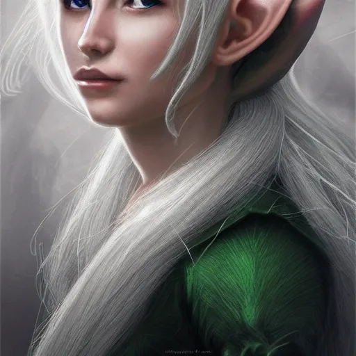 Image similar to beautiful hyper realistic portrait of a female elf wizard, focus on face, fantasy, medieval, elegant, soft, feminine,intricate details, cinematic, trending on artstation, in the style of D&D