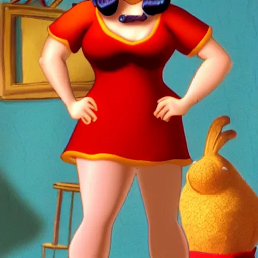 Prompt: curvy velma from scooby doo in a Disney movie,