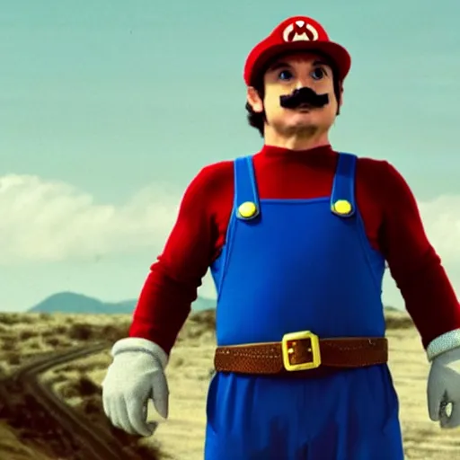 Prompt: Pedro pascal as super Mario, cinematic movie, dramatic scene, Martin Scorsese film