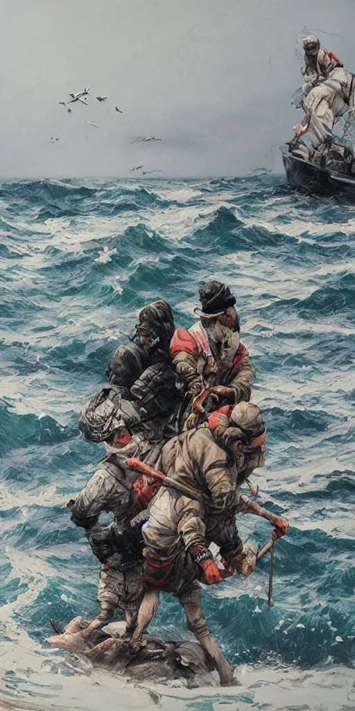 Image similar to oil painting scene from sea by kim jung gi