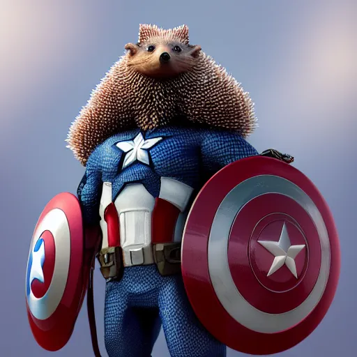 Image similar to Hedgehog captain America, artstation, octane render