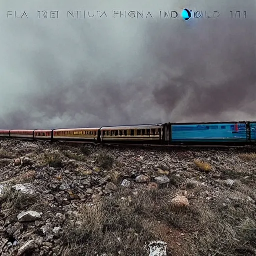 Image similar to “8k photograph of a train at the end of the world. Apocalyptic. National Geographic. Realistic.”