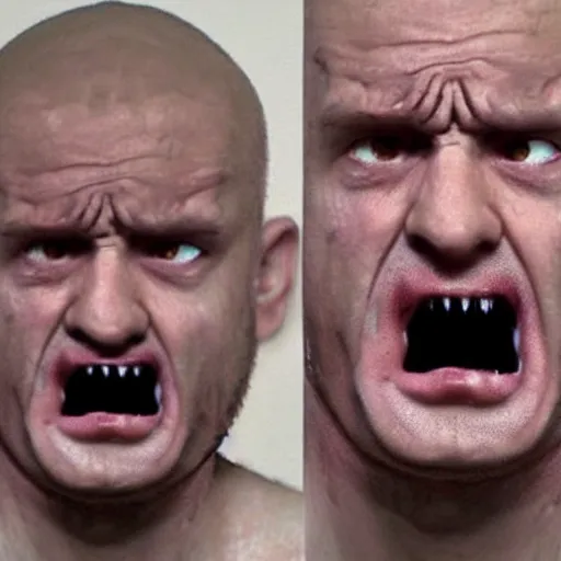 Image similar to psychopath face, full detailed, criminal, angry face