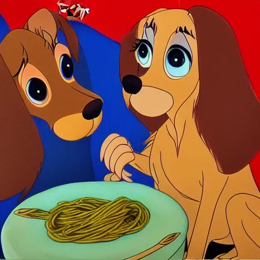 Image similar to kevin heart and melissa mcarthy lady and the tramp spaghetti, highly detailed