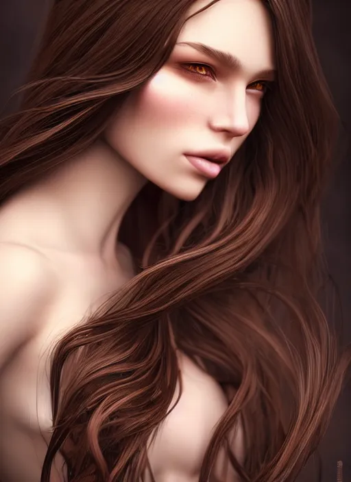 Image similar to a gorgeous female with long brown hair, photo by lara jade, realistic, full body shot, wide angle, sharp focus, 8 k high definition, insanely detailed, intricate, elegant, art by stanley lau and artgerm, floating embers