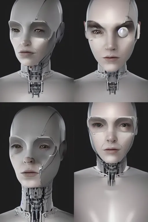 Image similar to robot with human face, female head, woman human face, human face realistic, human head, cyborg frame concept, cyborg by ales-kotnik, sci-fi android female