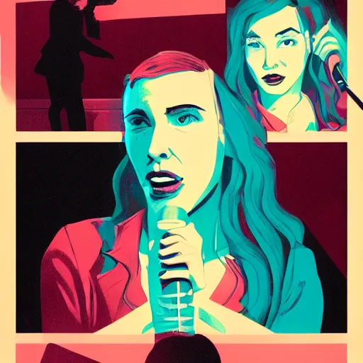 Prompt: a colorful comic noir illustration of a sad gal gadot singing the blues new orleans by sachin teng, dark vibes, pastel lighting, cinematic, depth of field, 8 k, high contrast