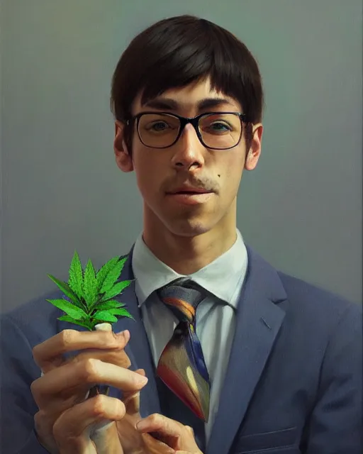 Image similar to an ultradetailed beautiful portrait panting of an anthropomorphic marihuana man, front view, oil painting, by ilya kuvshinov, greg rutkowski and makoto shinkai