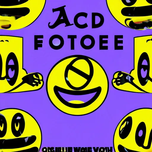 Image similar to acid house rave flyer, poster, smiley face, florescent yellow and black