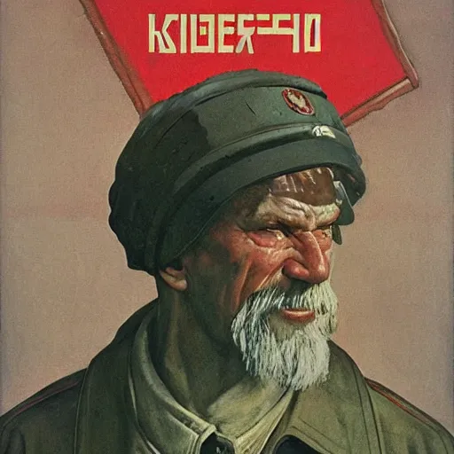 Image similar to soviet propaganda of communist peasant ken klippenstein by j. c. leyendecker, bosch, and beksinski