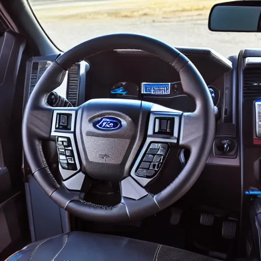 Prompt: the driver seat from a ford raptor in alberta, 4 k high - resolution photograph, ultra detail, hd photo