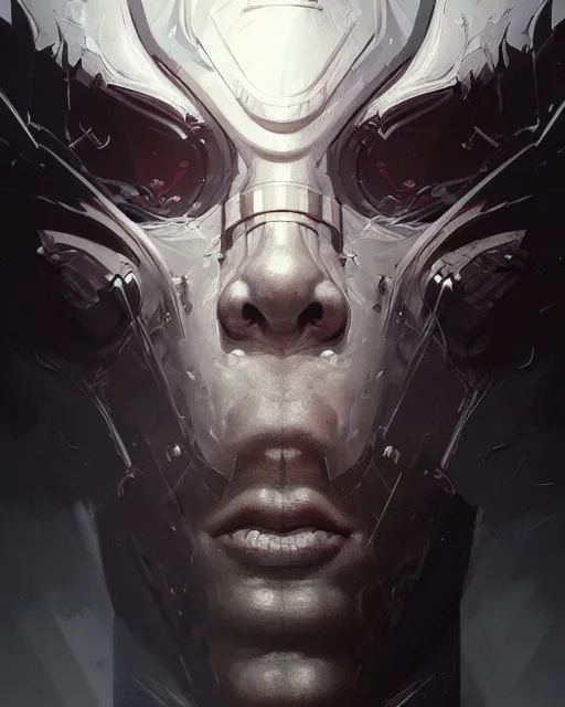 Image similar to professional concept art portrait of a predatory robotic villain in a dark room by artgerm and greg rutkowski. an intricate, elegant, highly detailed digital painting, concept art, smooth, sharp focus, illustration, in the style of cam sykes, wayne barlowe, igor kieryluk.