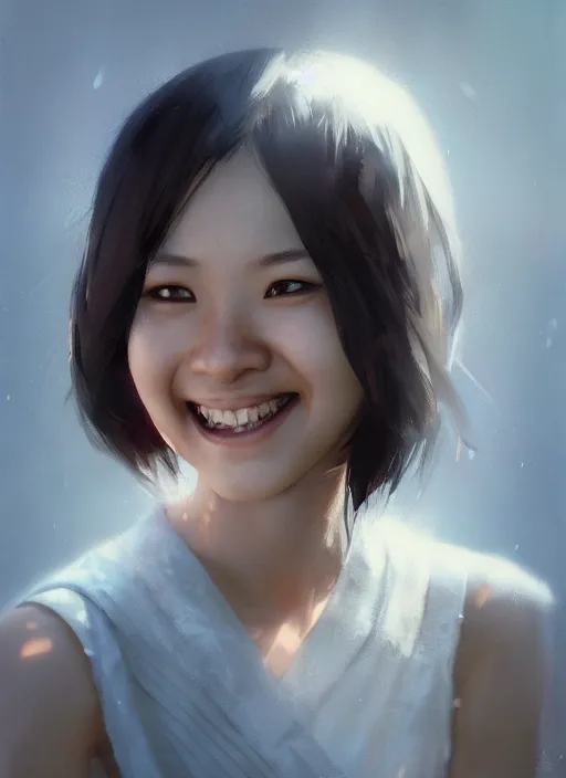 Image similar to hyper realistic photography portrait of smiling asian festival girl face cinematic, vallejo, full shot, craig mullins greg rutkowski, artstation, cgsociety