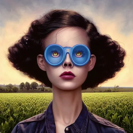 Prompt: Lofi portrait in a field, Pixar style by Tristan Eaton and Stanley Artgerm and Tom Bagshaw and Tim Burton