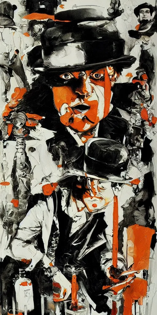 Image similar to oil painting scene from A Clockwork Orange movie art by kim jung gi