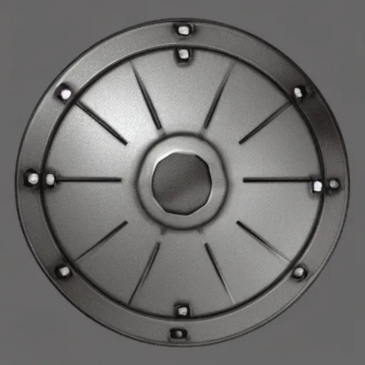 Image similar to simple hyperrealistic metal shield