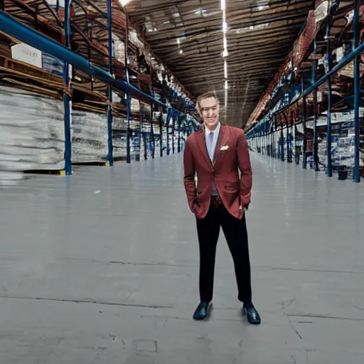 Prompt: Shark wearing a suit in a warehouse