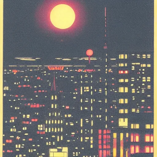 Image similar to Neon Tokyo bathed in moonlight by Hasui Kawase and Lyonel Feininger