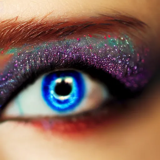 Prompt: Liminal space in outer space, eye macro photography!!!!!, eye makeup!!