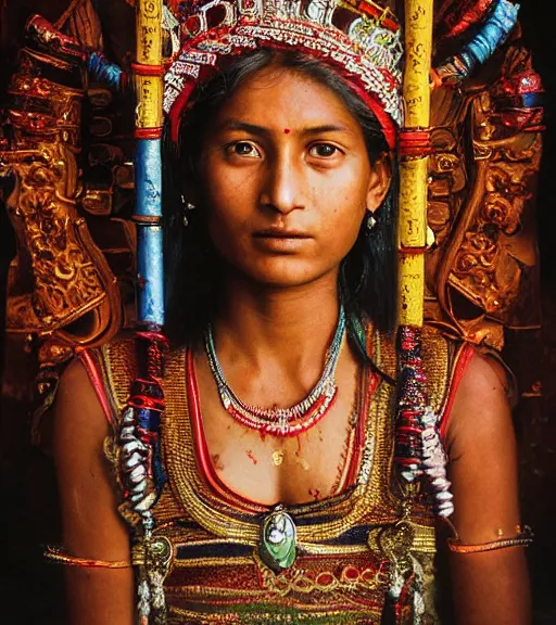 Image similar to portrait_photo_of_a_stunningly beautiful_nepalese_maiden with amazing shiny eyes, 19th century, hyper detailed by Annie Leibovitz and Steve McCurry, David Lazar, Jimmy Nelsson, professional photography