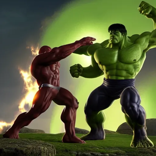Prompt: colossus titan fighting with hulk highly detailed 8k