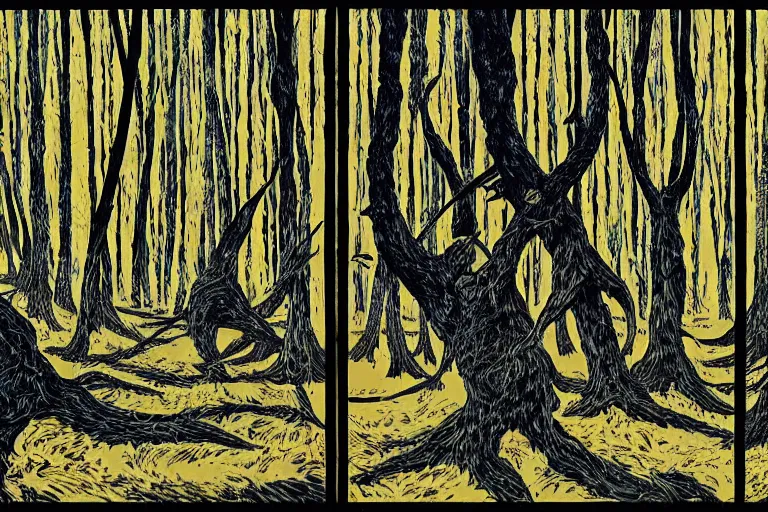 Image similar to spirit forest, by dan mumford and by alberto giacometti, peter lindbergh, malevich, william stout