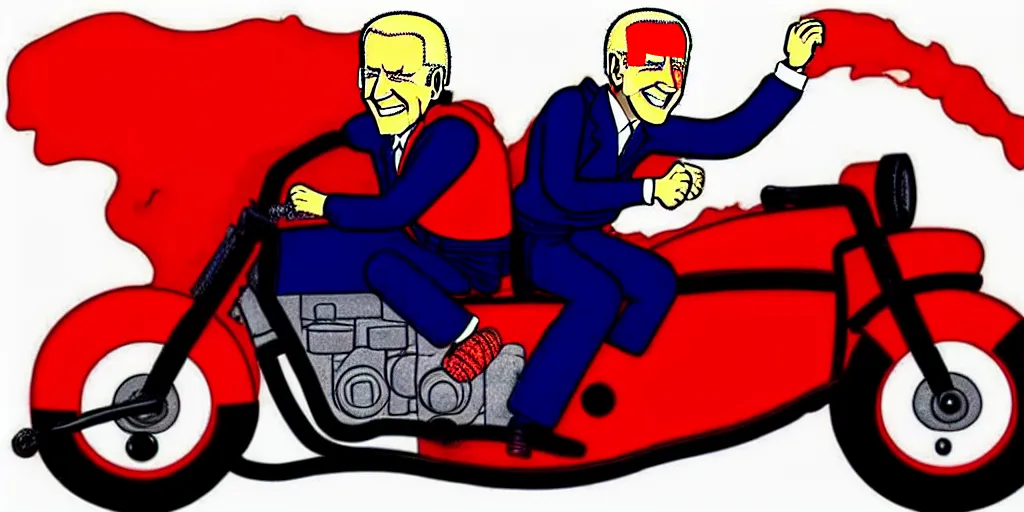 Image similar to 1 : 1 joe biden riding red akira motorcycle, in the style of akira