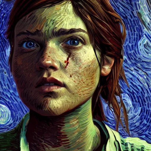 prompthunt: Abby Anderson (from The Last of Us Part II) in the style of  Vincent Van Gogh, masterpiece digital painting, 4k wallpaper, intricate  detail, beautiful, gorgeous, stunning, artstation