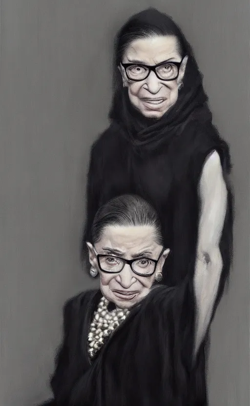 Prompt: ruth bader ginsburg wearing rick owens by zhaoming wu, nick alm