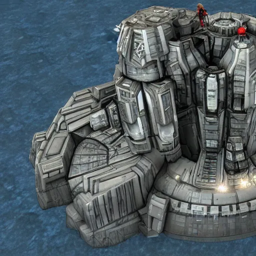 Image similar to scifi imperial base perched on cliffs