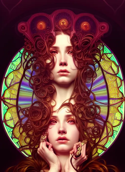 Image similar to overlord, psychedelic, portrait, highly detailed, deep focus, elegant, digital painting, smooth, sharp focus, illustration, ultra realistic, 8 k, art by artgerm and alphonse mucha