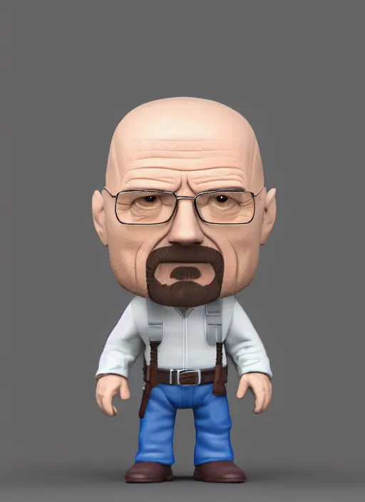 Image similar to full body 3 d render of walter white as a funko pop, studio lighting, white background, blender, trending on artstation, 8 k, highly detailed