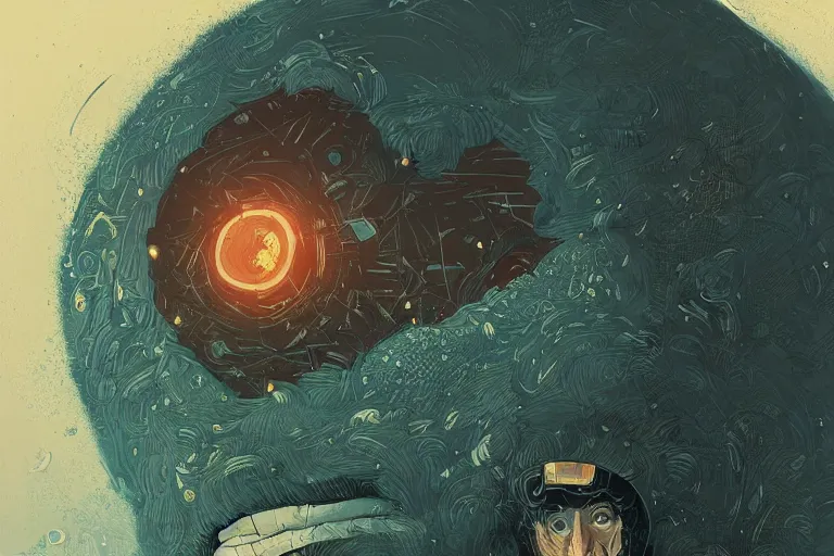 Image similar to man face, large round eyes, concept art, fantasy illustration, by victo ngai and diego gisbert llorens