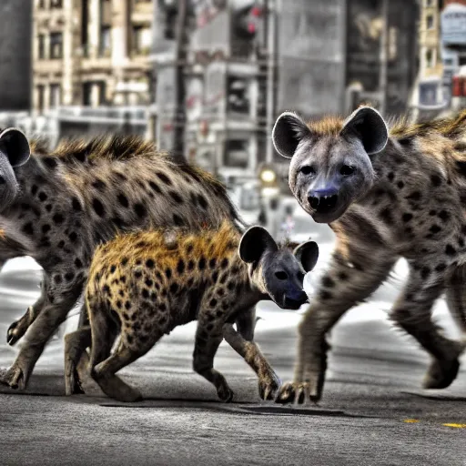 Image similar to Hyena`s attack NYC, Real Event, Realistic, HDR, 8K, Realism,