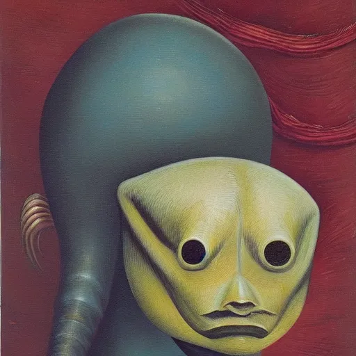 Image similar to An oil painting of a strange alien creature by Max Ernst and Giorgio de Chirico, trending on artstation