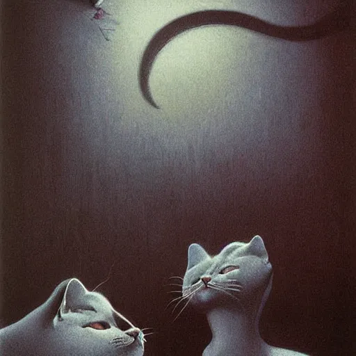 Prompt: cats party by zdzisław beksiński