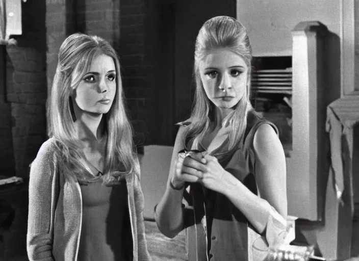 Prompt: Scene from the 1967 supernatural drama television series Buffy The Vampire Slayer