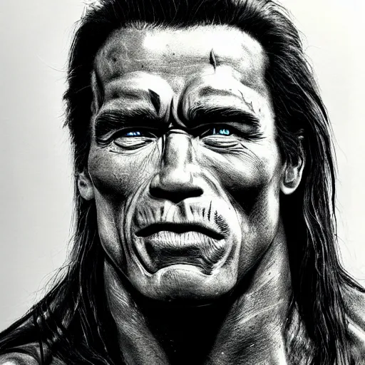 Prompt: arnold schwarzenegger as a predator, looks photorealistic, hyper-detailed portrait