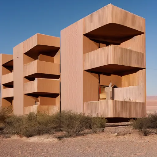 Prompt: big scale babyschema hotel in the dessert, modernism