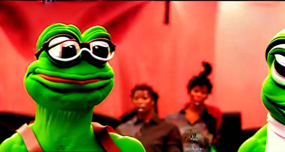 Prompt: frame from pepe action movie