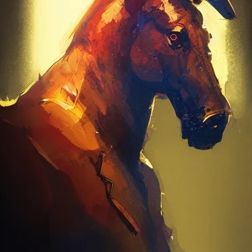 Prompt: portrait of bojack horseman, dramatic lighting, illustration by Greg rutkowski, yoji shinkawa, 4k, digital art, concept art, trending on artstation