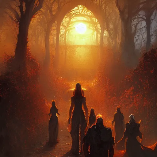 Prompt: a painting of the mothers of the sun by marc simonetti, dark fantasy art, high detail, trending on artstation