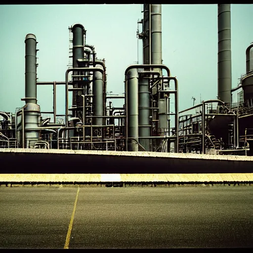 Prompt: chemical plant, film photography, by takuma nakahira