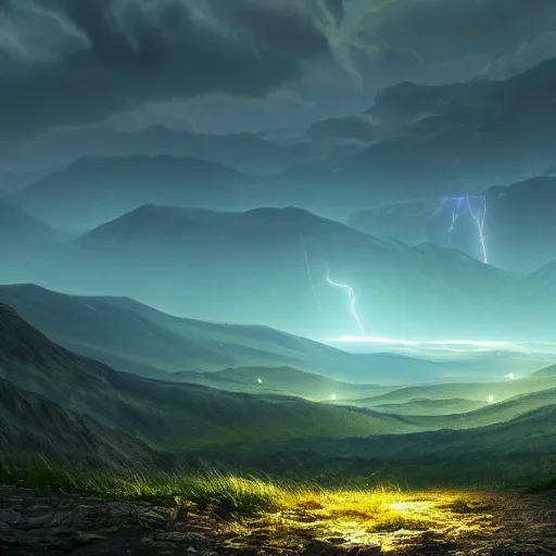 Image similar to huge valley, extreme drama, distant glow, hdr, movie still, fully photorealistic, artstation, beautiful concept art, sharp luminescent focus, nd 6, sony fx 6, glowing luminescent invocations