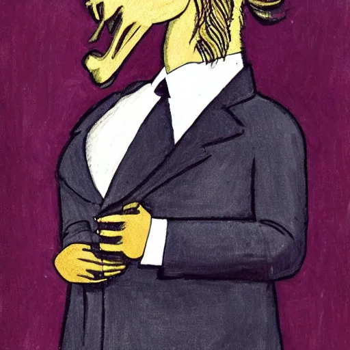 Image similar to an antropomorphic horse wearing a suit smoking a cigar